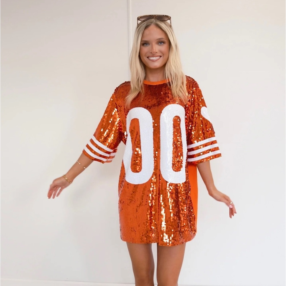 NWT Orange Sequin Jersey Dress